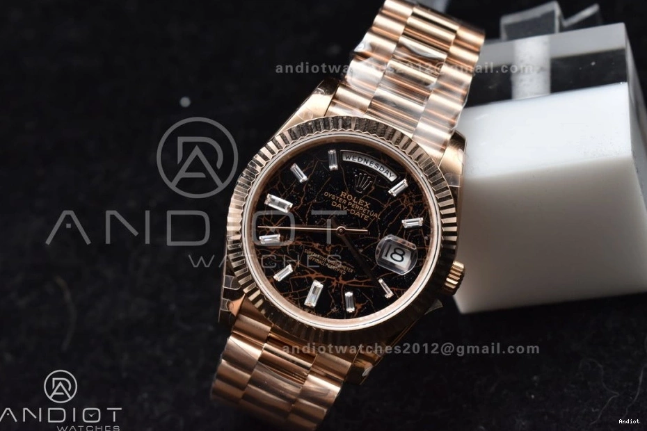 RG DayDate Crystal Bracelet 904L 40 706 Practical Steel President GMF A Meteorite On Markers Dial 0705